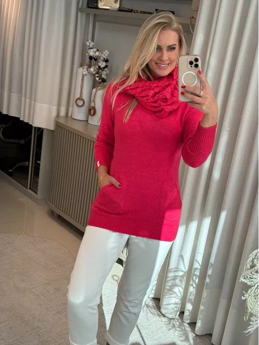 Maxi Blusão Com Gola Removível Rosa 1406 - K11161B... - KATI MODAS