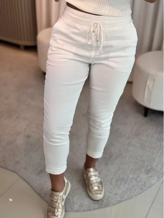 Calça De Sarja Com Cordão Off White - K047322AM - KATI MODAS