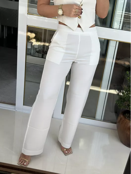 Calça Pantalona Beat Madri Off White - K127304AK - KATI MODAS