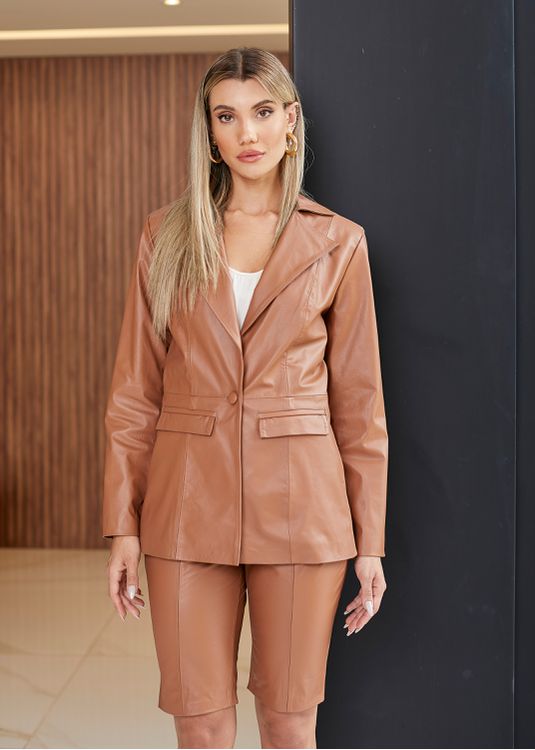 Blazer De Couro Feminino Caramelo Mary - Elite Couro Store