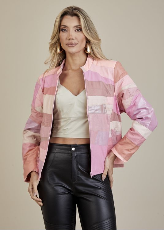Jaqueta De Couro Pelica Patchwork Feminina Bicolor... - Elite Couro Store