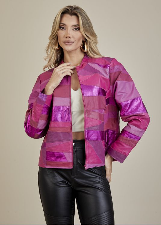 Jaqueta De Couro Pelica Patchwork Feminina Bicolor... - Elite Couro Store