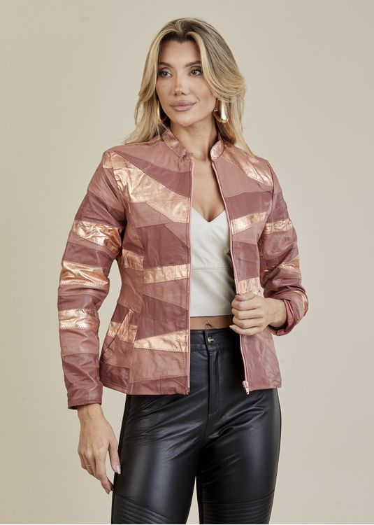 Jaqueta De Couro Pelica Patchwork Feminina Bicolor... - Elite Couro Store