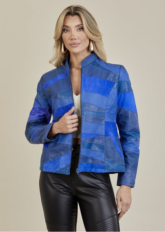 Jaqueta De Couro Pelica Patchwork Feminina Bicolor... - Elite Couro Store