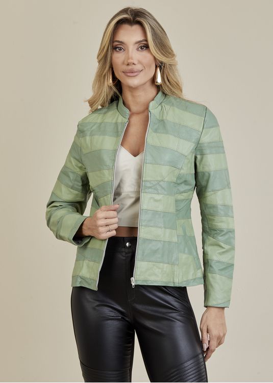 Jaqueta De Couro Pelica Patchwork Feminina Bicolor... - Elite Couro Store