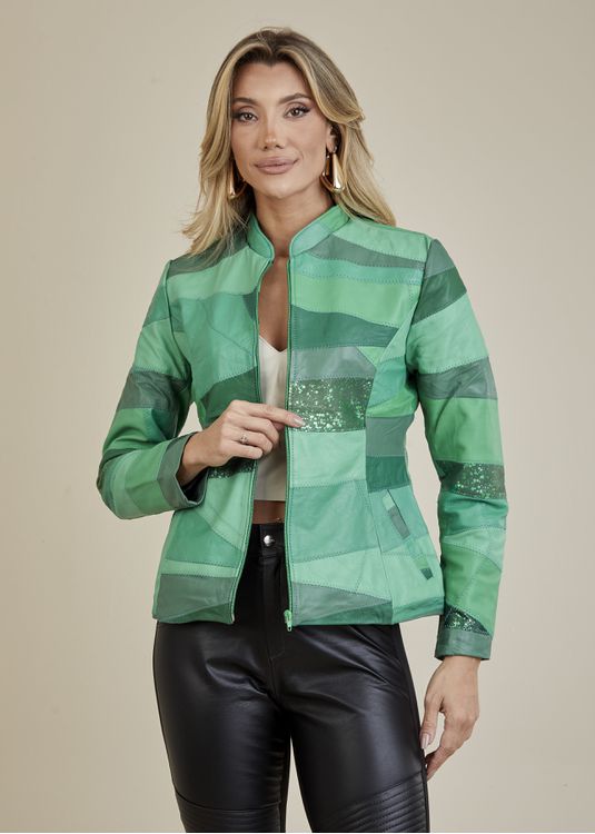 Jaqueta De Couro Pelica Patchwork Feminina Bicolor... - Elite Couro Store