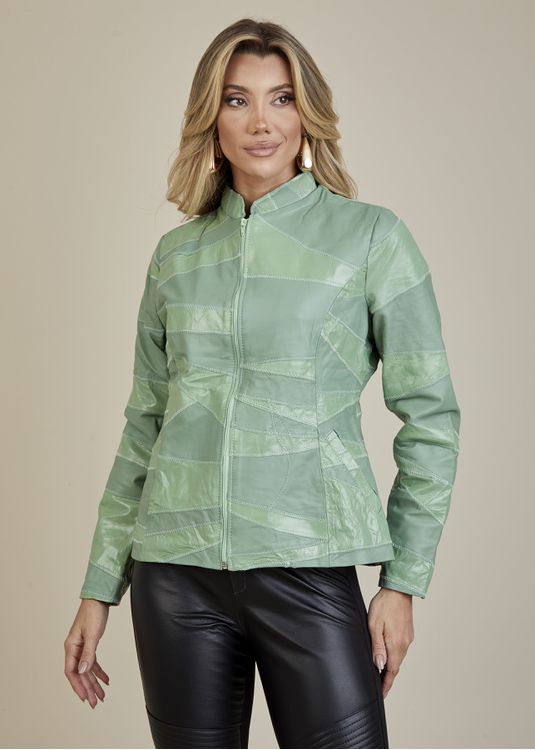 Jaqueta De Couro Pelica Patchwork Feminina Bicolor... - Elite Couro Store