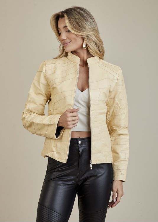 Jaqueta De Couro Pelica Patchwork Feminina Amarelo... - Elite Couro Store