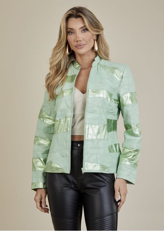 Jaqueta De Couro Pelica Patchwork Feminina Bicolor... - Elite Couro Store