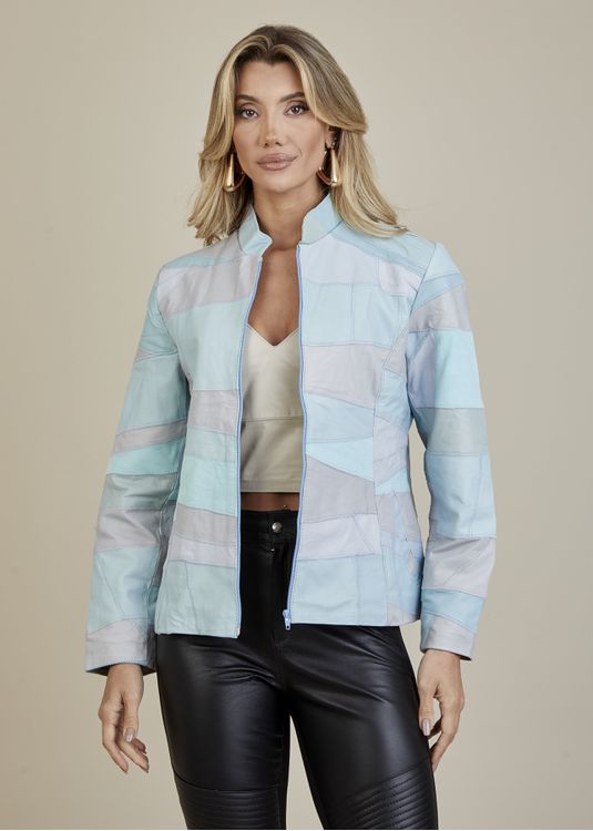 Jaqueta De Couro Pelica Patchwork Feminina Bicolor... - Elite Couro Store