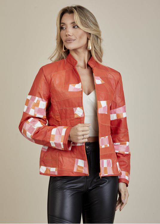 Jaqueta De Couro Pelica Patchwork Feminina Bicolor... - Elite Couro Store