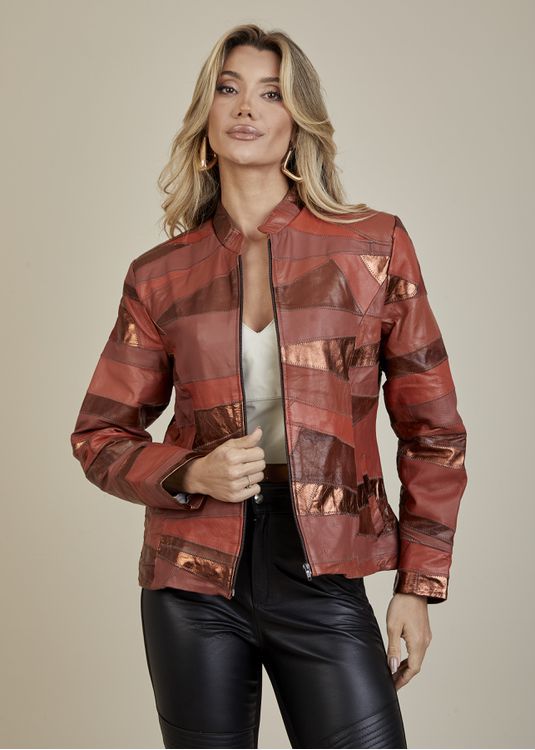 Jaqueta De Couro Pelica Patchwork Feminina Bicolor... - Elite Couro Store