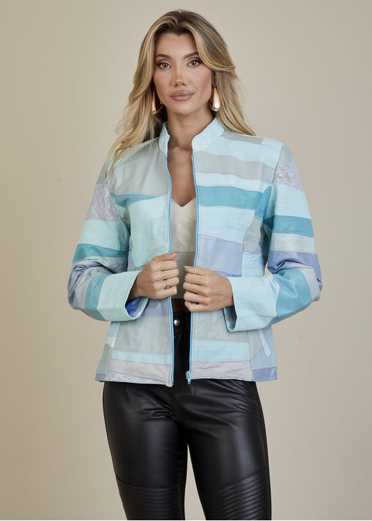 Jaqueta De Couro Pelica Patchwork Feminina Bicolor... - Elite Couro Store