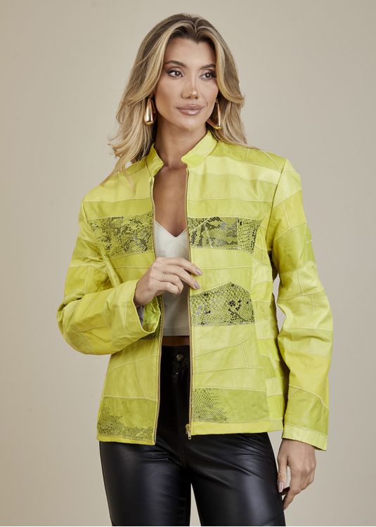 Jaqueta De Couro Pelica Patchwork Feminina Bicolor... - Elite Couro Store