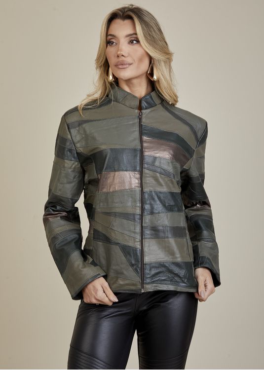 Jaqueta De Couro Pelica Patchwork Feminina Bicolor... - Elite Couro Store