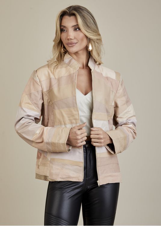 Jaqueta De Couro Pelica Patchwork Feminina Bicolor... - Elite Couro Store