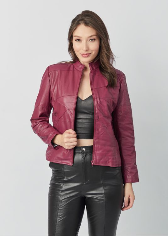 Jaqueta De Couro Pelica Patchwork Feminina Magenta... - Elite Couro Store