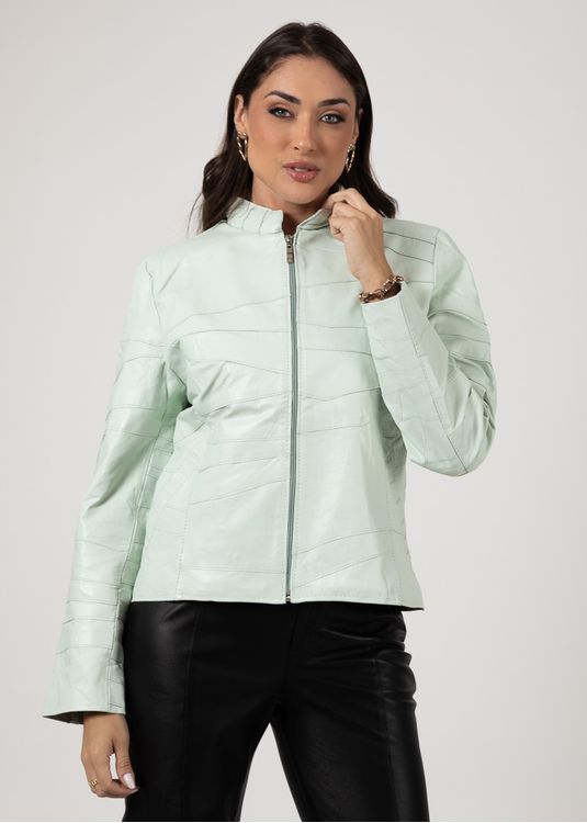 Jaqueta De Couro Pelica Patchwork Feminina Verde T... - Elite Couro Store