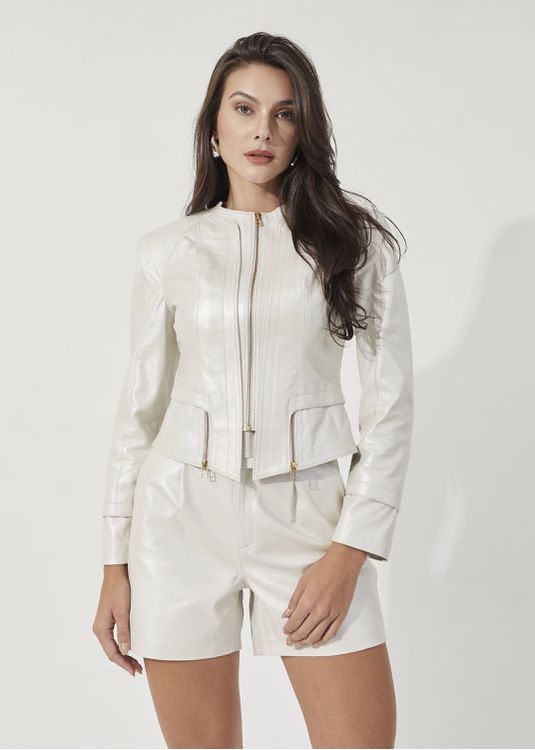 Jaqueta de Pelica Feminina Branco Perola Zoe - Elite Couro Store