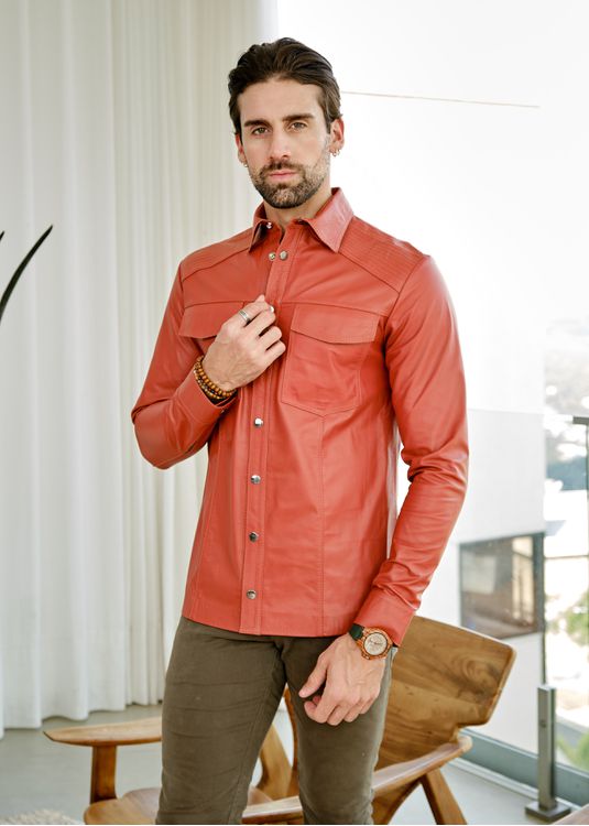 Camisa de Couro Masculina Terracota Henry - Elite Couro Store