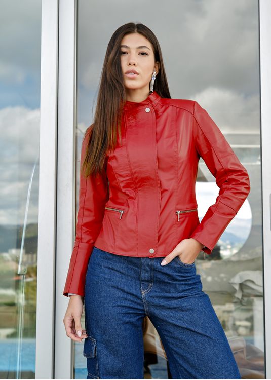 Jaqueta de Couro Feminina Vermelho Anastásia - Elite Couro Store