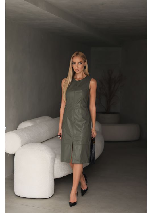 Vestido de Couro Feminino Verde Oliva Vitória - Elite Couro Store