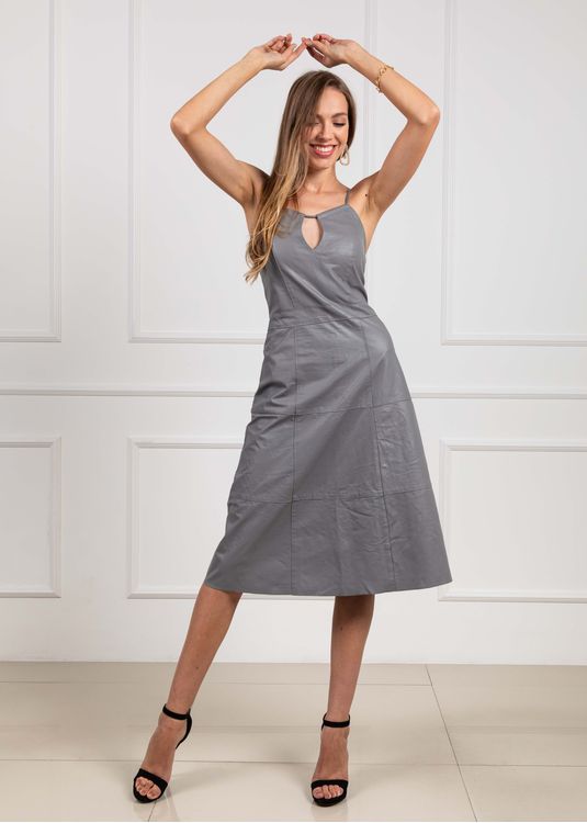 Vestido de Couro Feminino Cinza Alice - Elite Couro Store