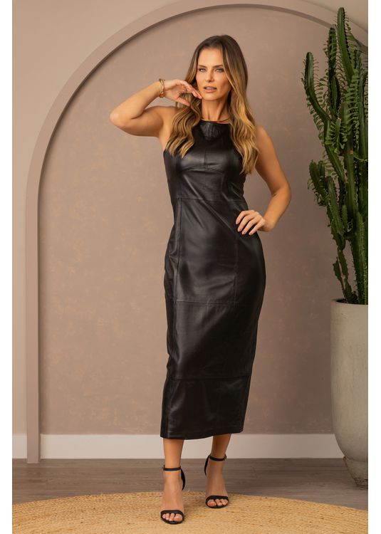 Vestido de Pelica Feminino Preto Fl... - Elite Couro Store