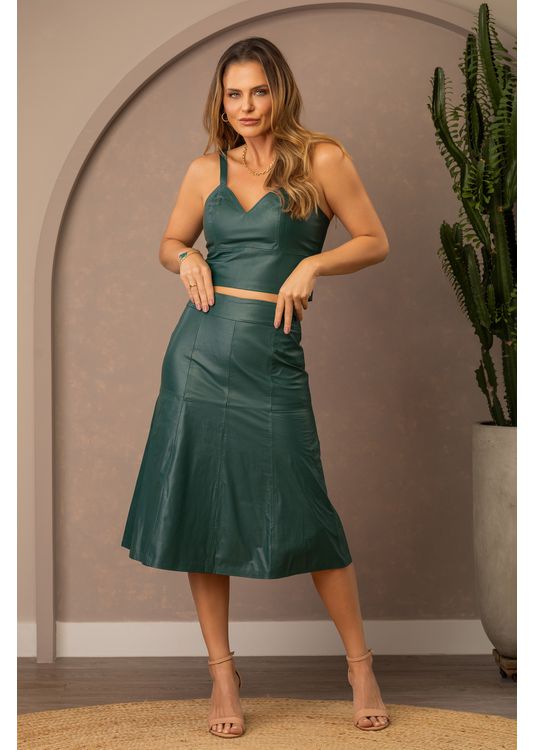 Saia Mídi de Couro Verde Mar Natáli... - Elite Couro Store