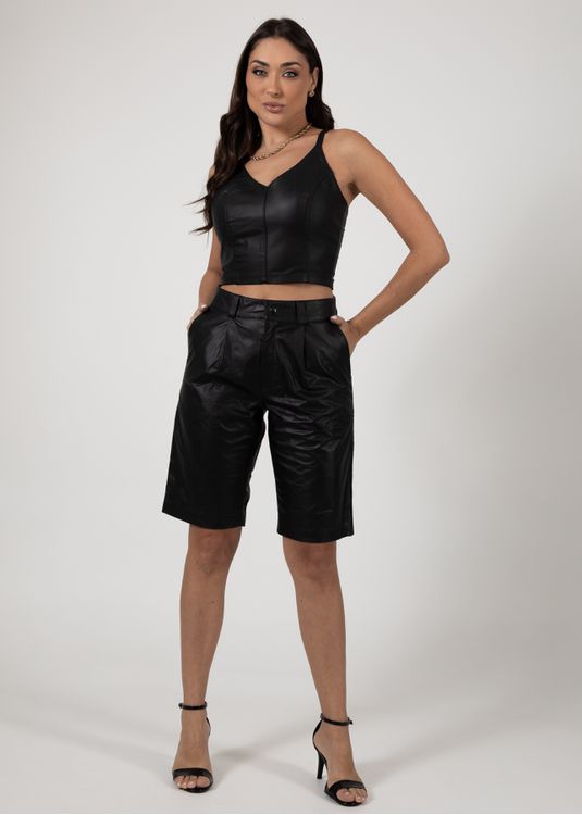 Bermuda de Couro Feminina Preta Jul... - Elite Couro Store