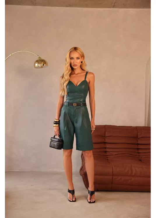Bermuda de Couro Feminina Verde Mar... - Elite Couro Store