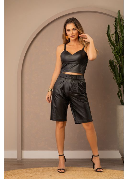 Bermuda de Couro Feminina Preta Júl... - Elite Couro Store