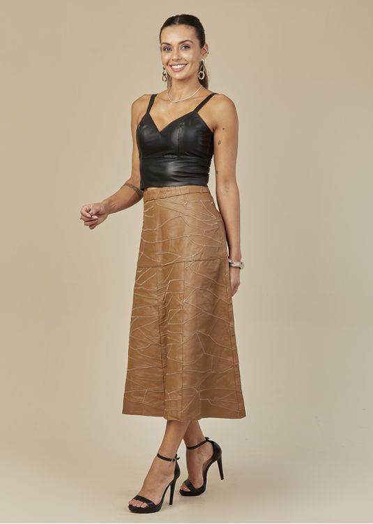 Saia De Couro Pelica Patchwork Feminina Avelã - Elite Couro Store