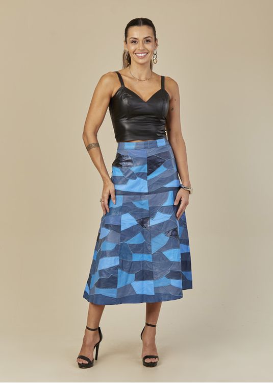 Saia De Couro Pelica Patchwork Feminina Bicolor Je... - Elite Couro Store