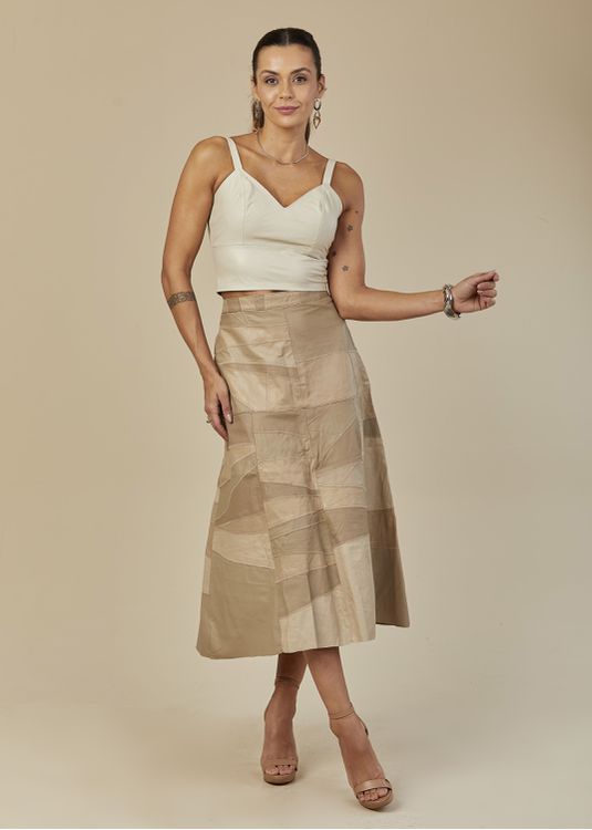Saia De Couro Pelica Patchwork Feminina Bicolor So... - Elite Couro Store