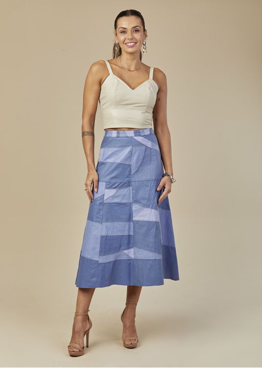 Saia De Couro Pelica Patchwork Feminina Bicolor Ac... - Elite Couro Store