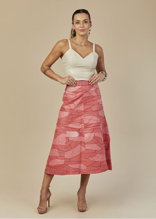 Saia De Couro Pelica Patchwork Feminina Bicolor Pi... - Elite Couro Store
