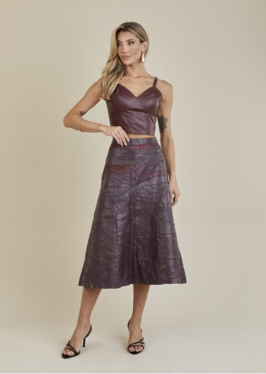 Saia De Couro Pelica Patchwork Feminina Bicolor Uv - Elite Couro Store