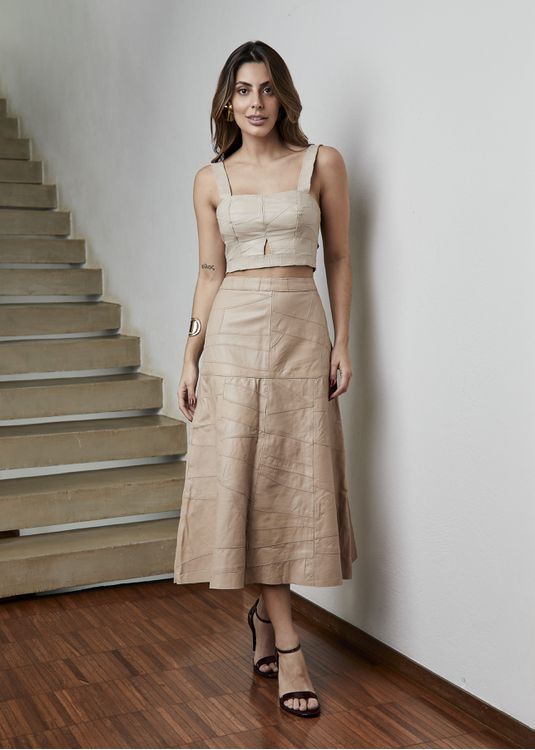 Saia De Couro Pelica Patchwork Feminina Nude - Elite Couro Store