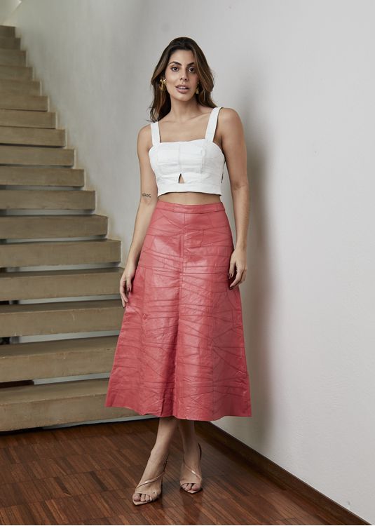 Saia De Couro Pelica Patchwork Feminina Malagueta - Elite Couro Store