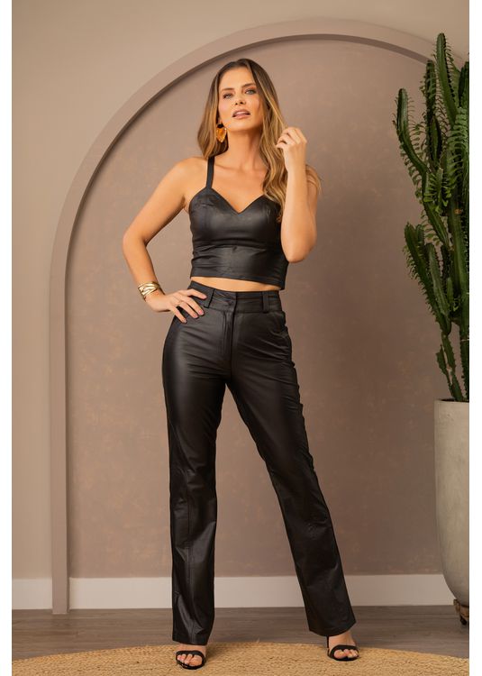 Calça de Couro Feminina Preta Saman... - Elite Couro Store