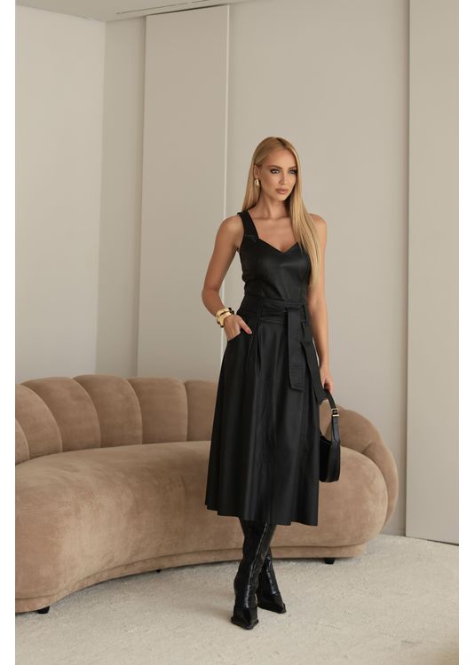 Saia Mídi de Couro Preto Mariana - Elite Couro Store