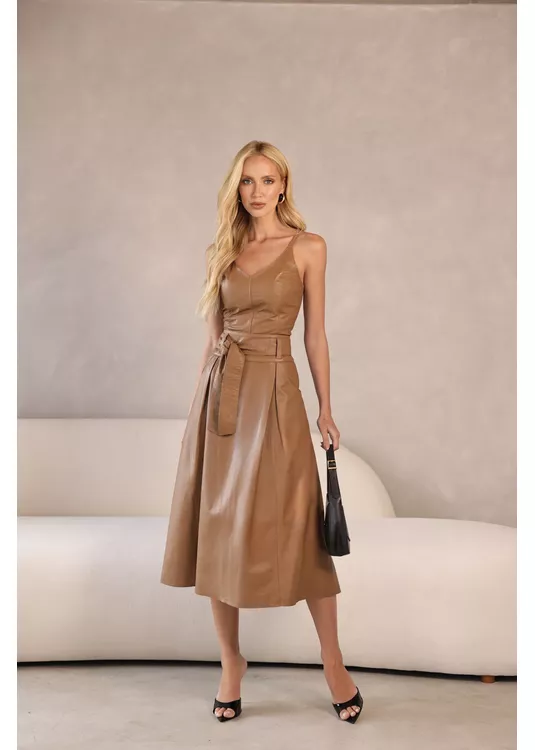 Saia Mídi de Couro Camelo Mariana - Elite Couro Store