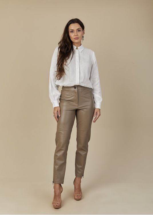 Calça de Pelica Feminina Taupe Carolina - Elite Couro Store