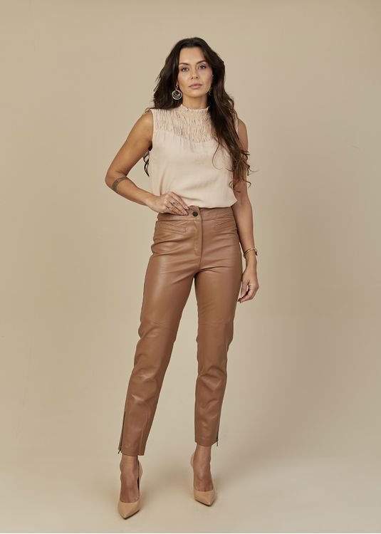 Calça de Pelica Feminina Camel Carolina - Elite Couro Store