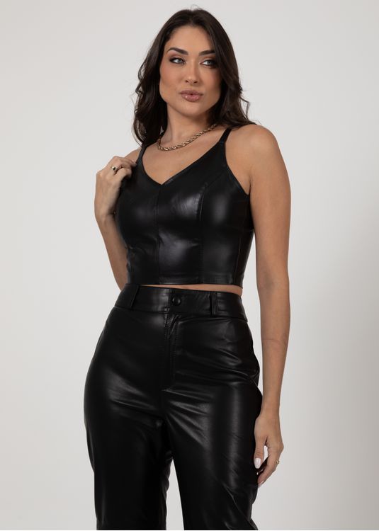 Cropped Couro Pelica Feminino Preto Dayane - Elite Couro Store