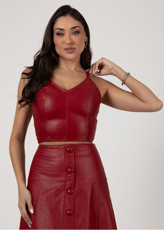 Cropped de Couro Feminino Vermelho Carmim Dayane - Elite Couro Store