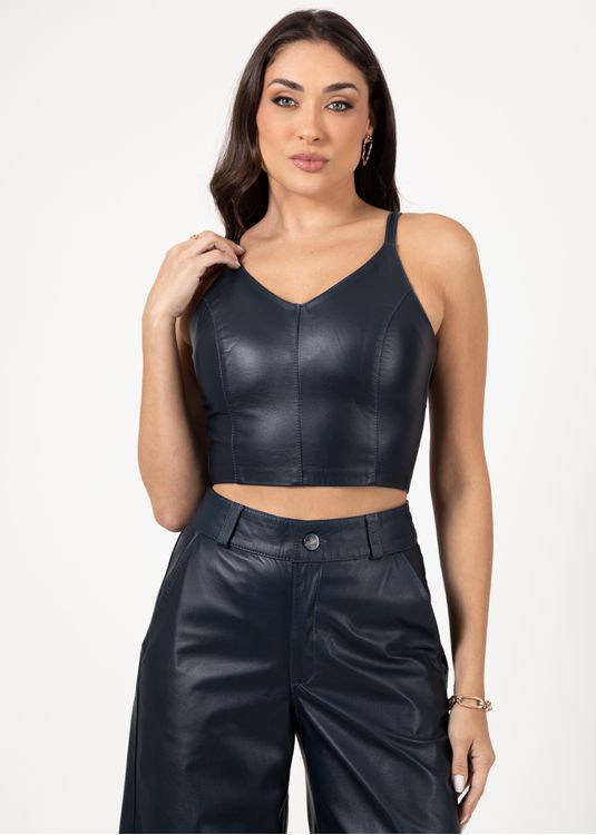 Cropped de Couro Feminino Vintage Marinho Dayane - Elite Couro Store