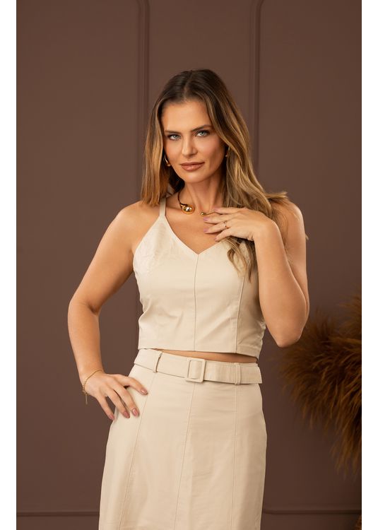 Cropped de Couro Feminino Off-White Dayane 