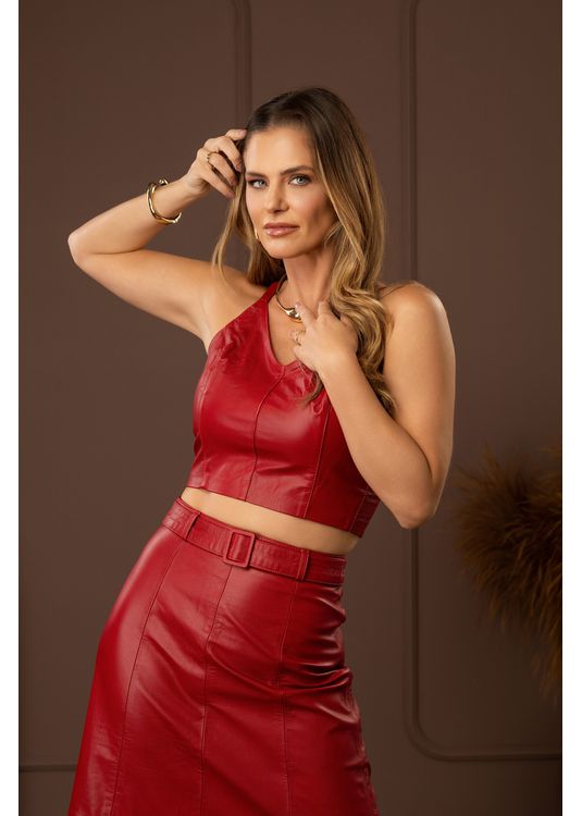 Cropped de Couro Feminino Vermelho ... - Elite Couro Store